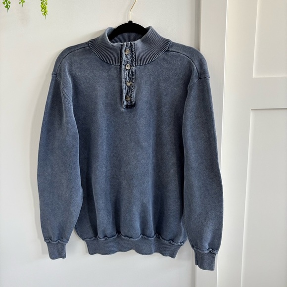 Cabela's 100% Cotton Men's Henley Sweater Vintage Navy Blue Size Large - Picture 1 of 10